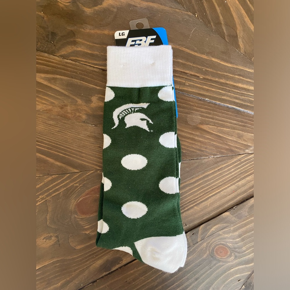 Michigan State Green and White Polka Dot Socks